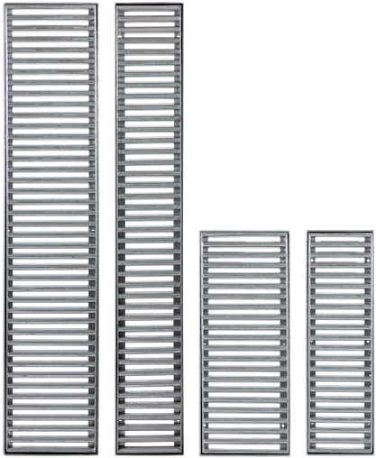 Grelhas com suporte de encaixe vistas de pé, lado a lado